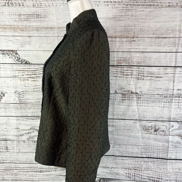 Coldwater Creek Blazer Jacket size Medium Olive Army Green Crinkle Shimmery - Picture 8 of 12